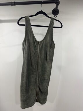 NWOT. No Boundaries Olive Green Corduroy Zip-Front Mini Dress